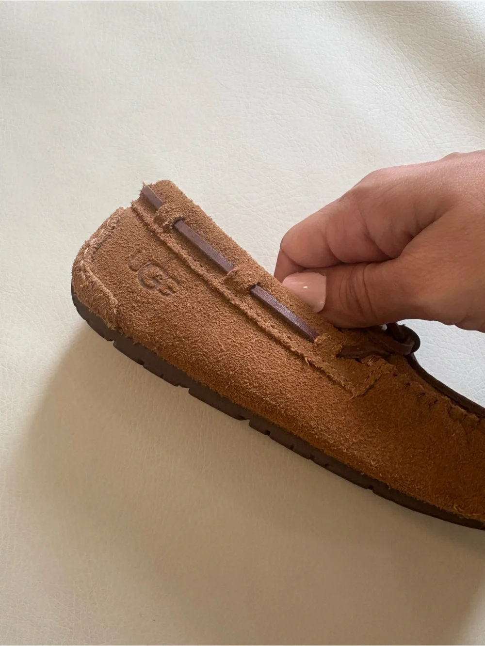 UGG Kids Chestnut Suede Moccasin Slippers with Bow